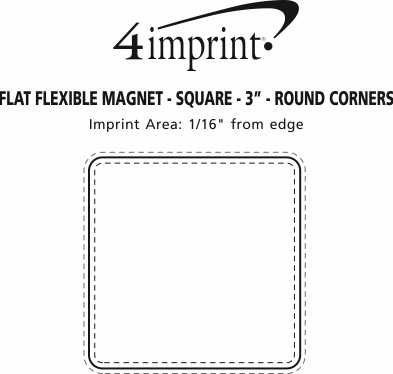 Imprint Area of Flat Flexible Magnet - Square - 3" - Round Corners