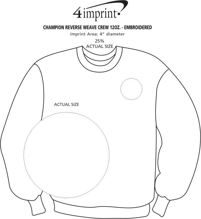 Imprint Area of Champion Reverse Weave 12 oz. Crew Sweatshirt - Embroidered