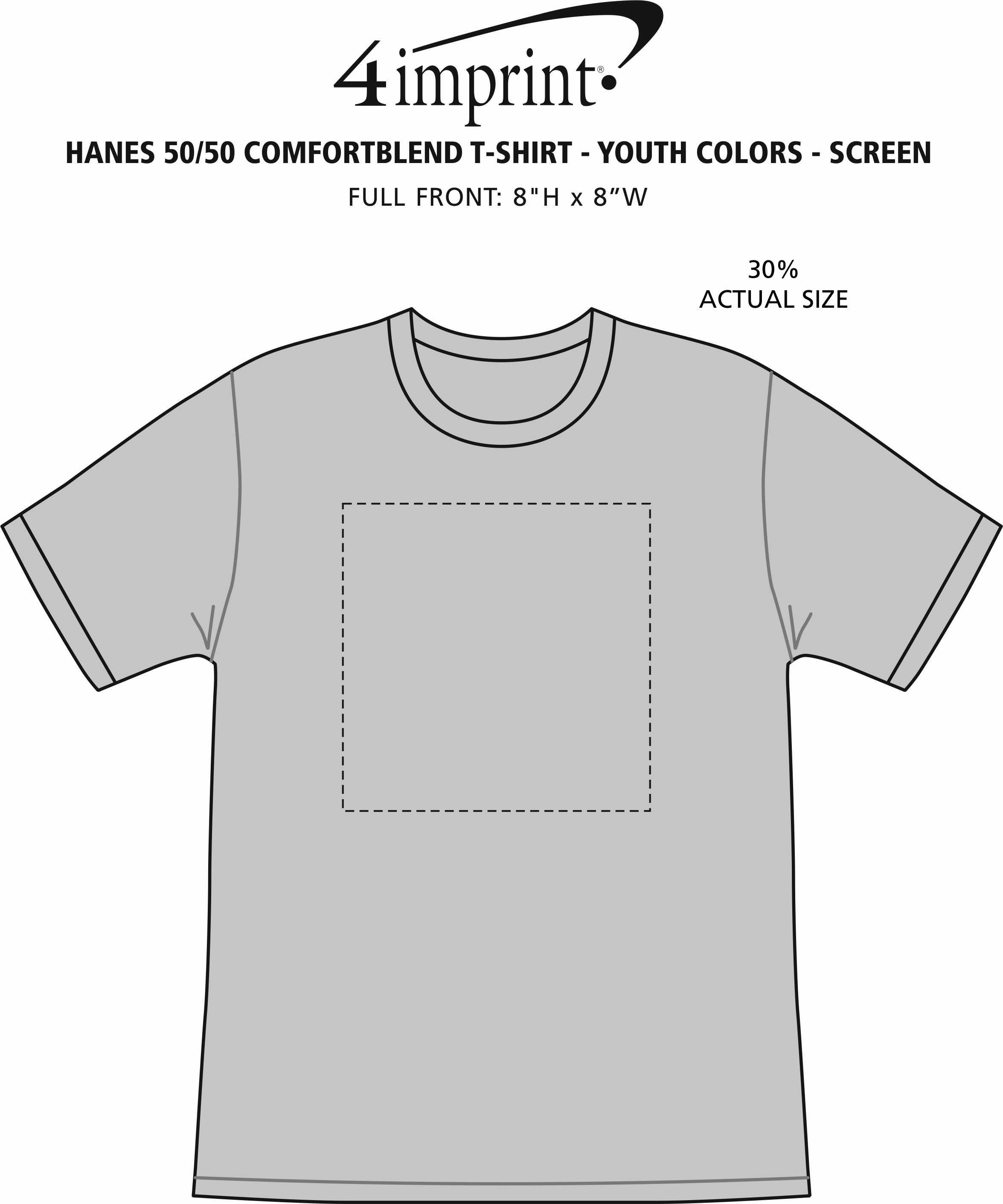 Imprint Area of Hanes 50/50 ComfortBlend T-Shirt - Youth - Colors - Screen