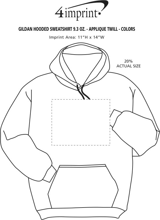 Imprint Area of Gildan 50/50 Heavyweight Hoodie - Applique Twill - Colors