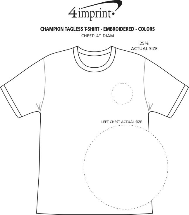 Imprint Area of Champion Tagless T-Shirt - Embroidered - Colors
