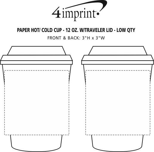 Imprint Area of Paper Hot/Cold Cup with Traveler Lid - 12 oz. - Low Qty