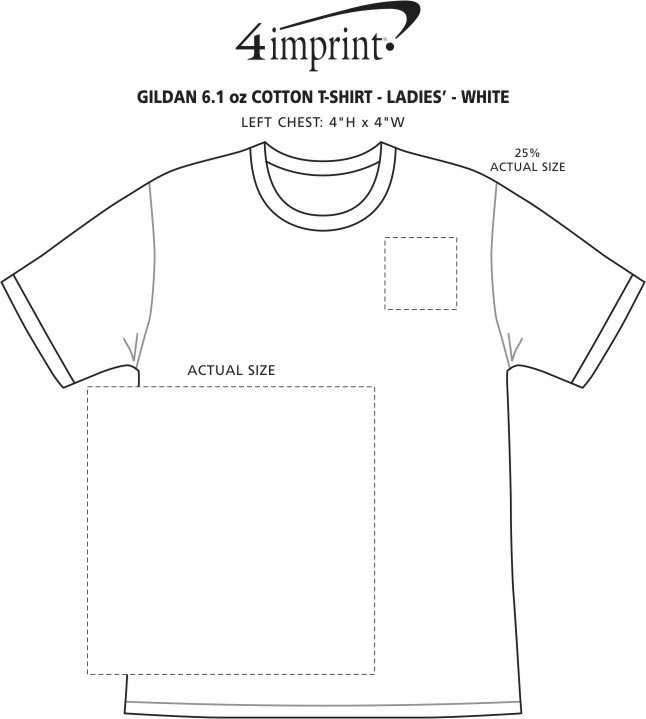 Imprint Area of Gildan 6 oz. Ultra Cotton T-Shirt - Ladies' - Screen - White