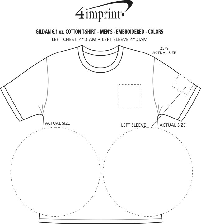 Imprint Area of Gildan 6 oz. Ultra Cotton T-Shirt - Men's - Embroidered - Colors