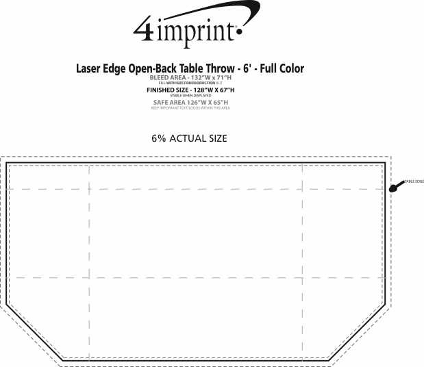 Imprint Area of Laser Edge Open-Back Table Throw - 6' - Full Color