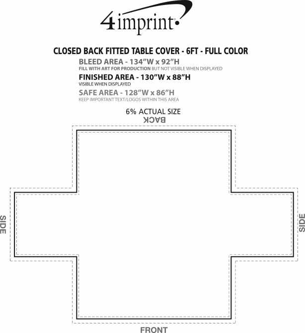 Imprint Area of Serged Closed-Back Fitted Table Cover - 6' - Full Color
