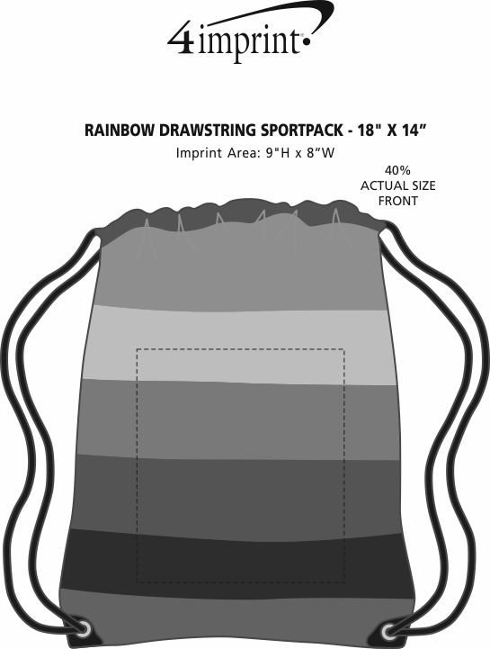 Imprint Area of Rainbow Drawstring Sportpack - 18" x 14"