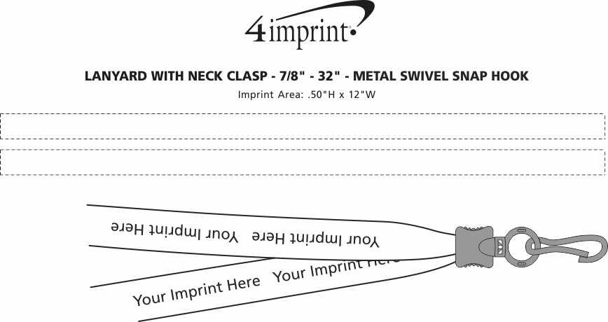 Imprint Area of Lanyard with Neck Clasp - 7/8" - 32" - Metal Swivel Snap Hook - 24 hr