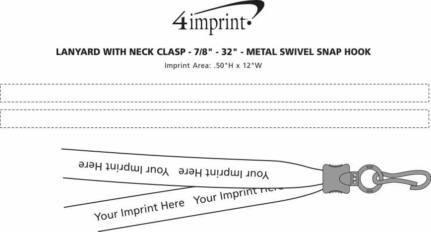 Imprint Area of Lanyard with Neck Clasp - 7/8" - 32" - Metal Swivel Snap Hook