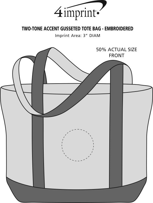 Imprint Area of Two-Tone Accent Gusseted Tote Bag - Embroidered