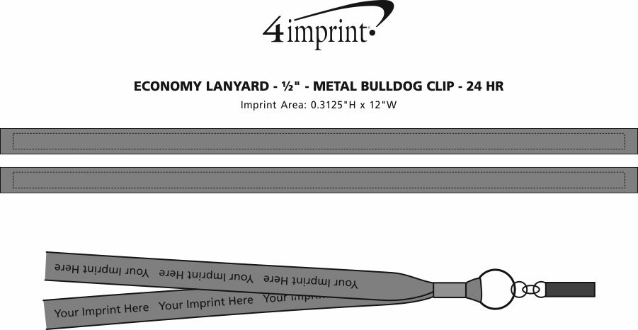 Imprint Area of Economy Lanyard - 1/2" - Metal Bulldog Clip - 24 hr