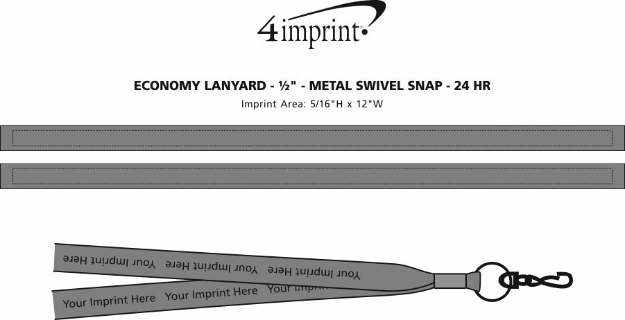 Imprint Area of Economy Lanyard - 1/2" - Metal Swivel Snap Hook - 24 hr