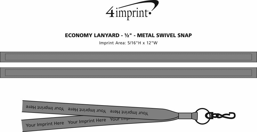 Imprint Area of Economy Lanyard - 1/2" - Metal Swivel Snap Hook