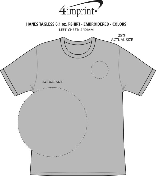 Imprint Area of Hanes Authentic T-Shirt - Embroidered - Colors