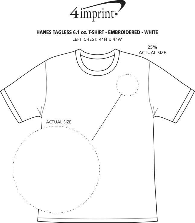 Imprint Area of Hanes Authentic T-Shirt - Embroidered - White