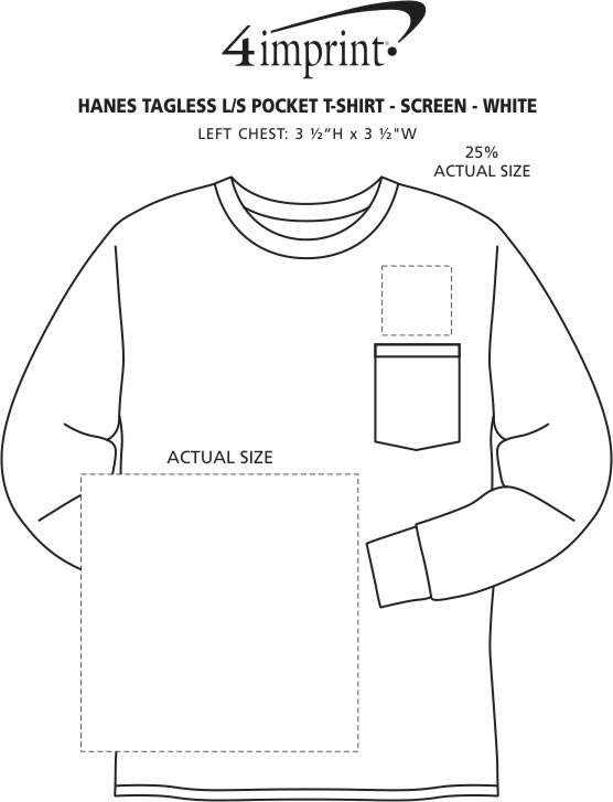 Imprint Area of Hanes Authentic LS Pocket T-Shirt - Screen - White