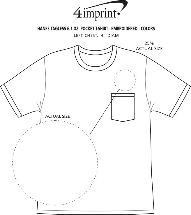 Imprint Area of Hanes Authentic Pocket T-Shirt - Embroidered - Colors