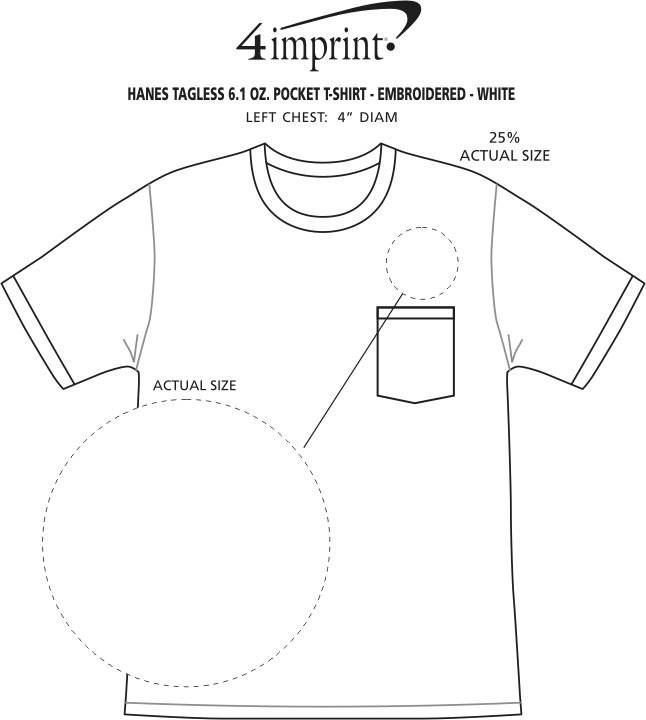 Imprint Area of Hanes Authentic Pocket T-Shirt - Embroidered - White