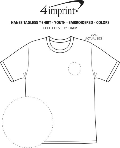 Imprint Area of Hanes Authentic T-Shirt - Youth - Embroidered - Colors
