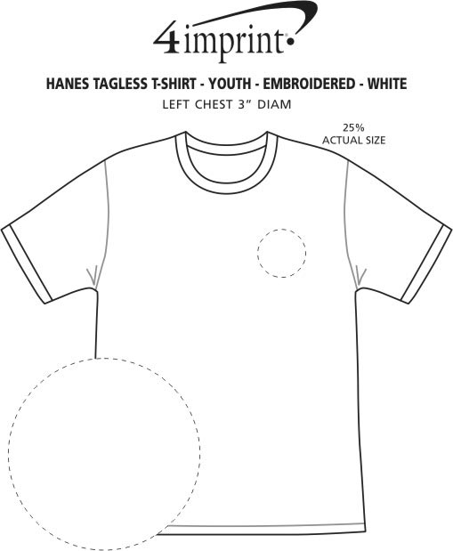 Imprint Area of Hanes Authentic T-Shirt - Youth - Embroidered - White