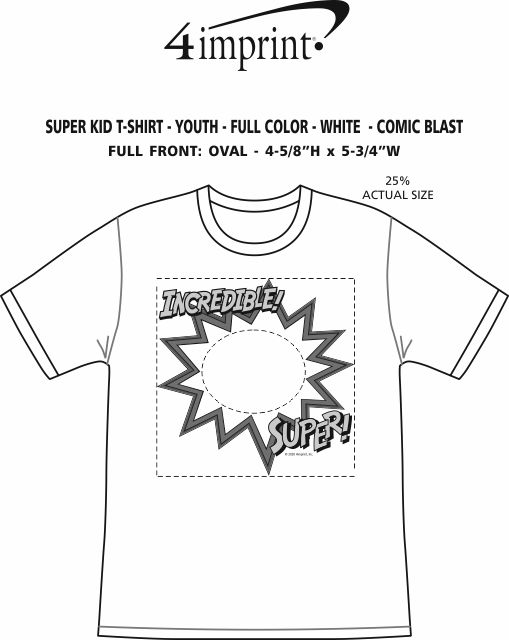 Imprint Area of Super Kid T-Shirt - Youth - Full Color - White - Comic Blast