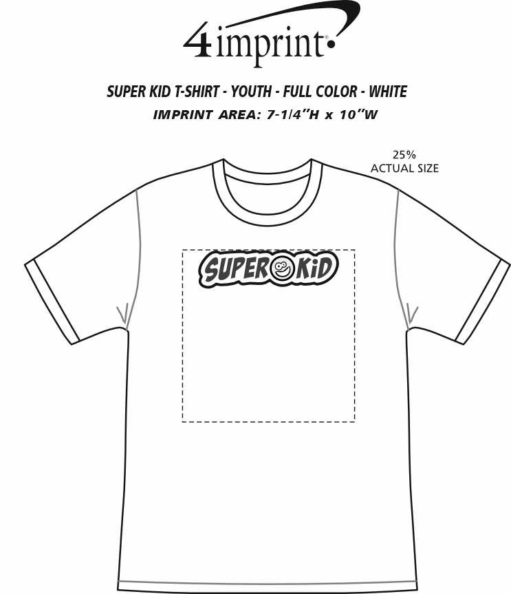 Imprint Area of Super Kid T-Shirt - Youth - Full Color - White