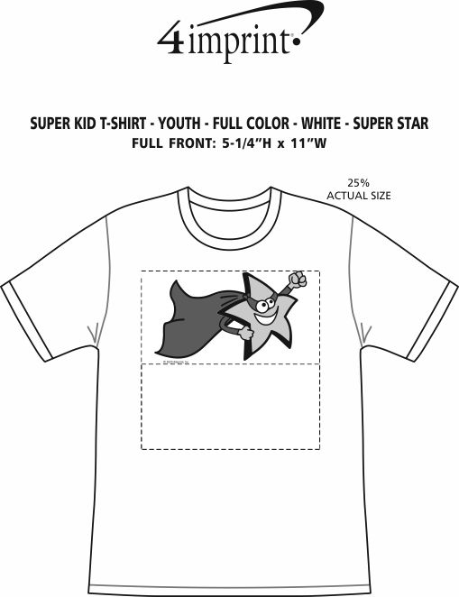 Imprint Area of Super Kid T-Shirt - Youth - Full Color - White - Super Star