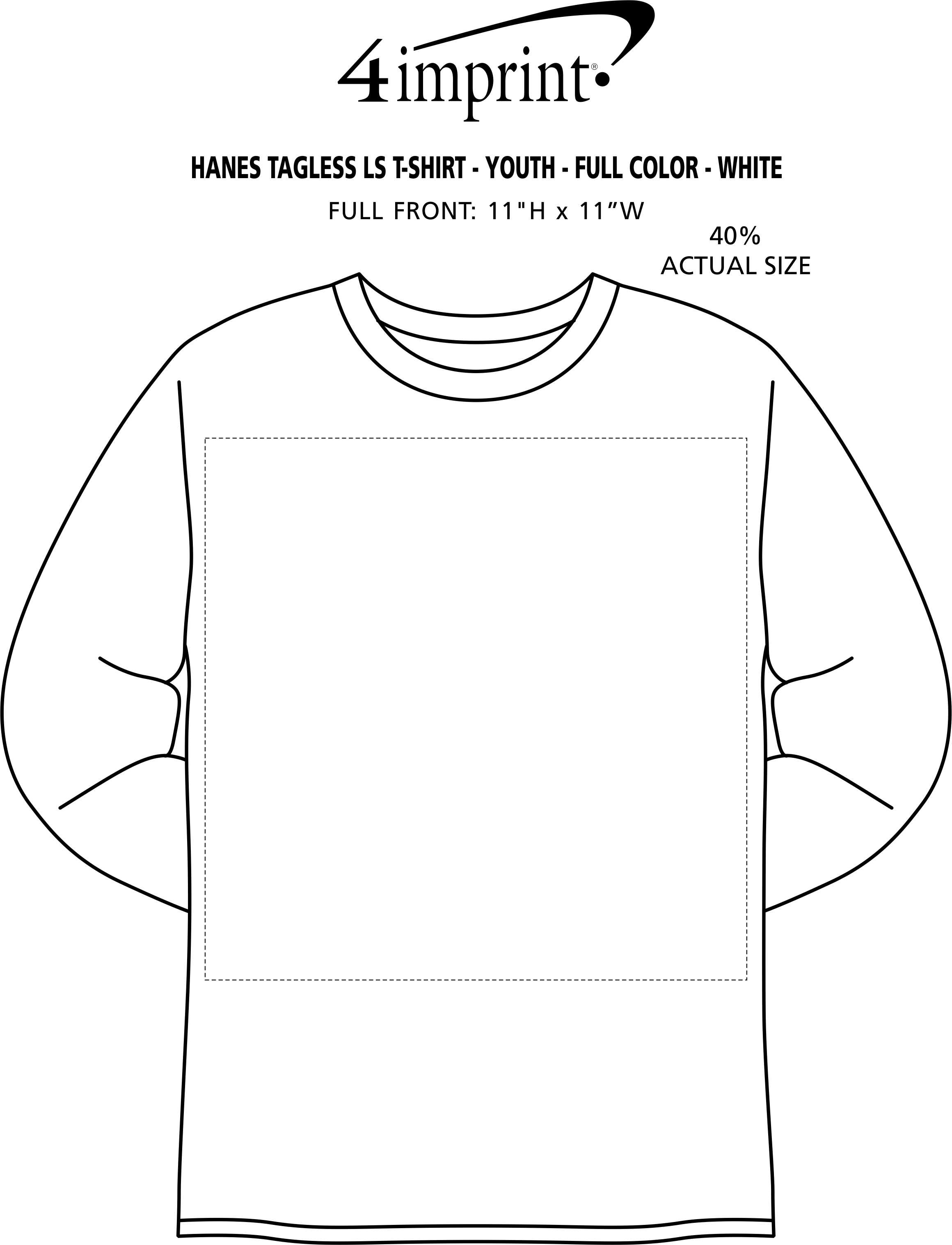 Imprint Area of Hanes Authentic LS T-Shirt - Youth - Full Color - White
