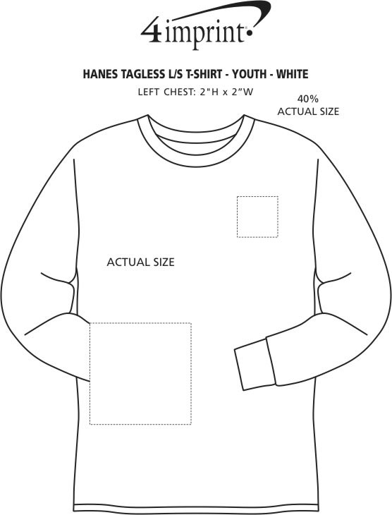 Imprint Area of Hanes Authentic LS T-Shirt - Youth - White