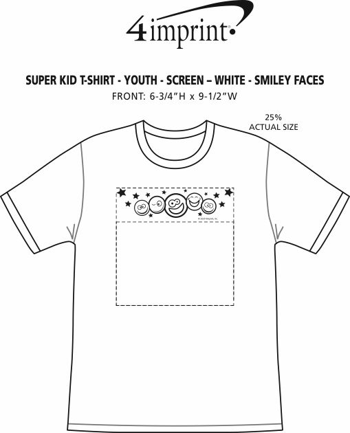 Imprint Area of Super Kid T-Shirt - Youth - Screen - White - Smiley Faces