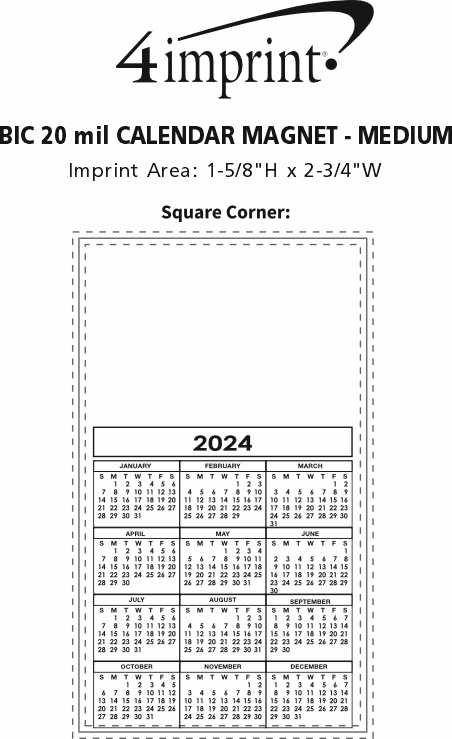 Imprint Area of Calendar Magnet - Medium - White