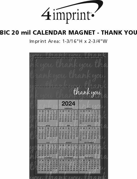 Imprint Area of Calendar Magnet - Medium - Thank You