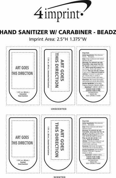 Imprint Area of Moisture Bead Sanitizer with Carabiner