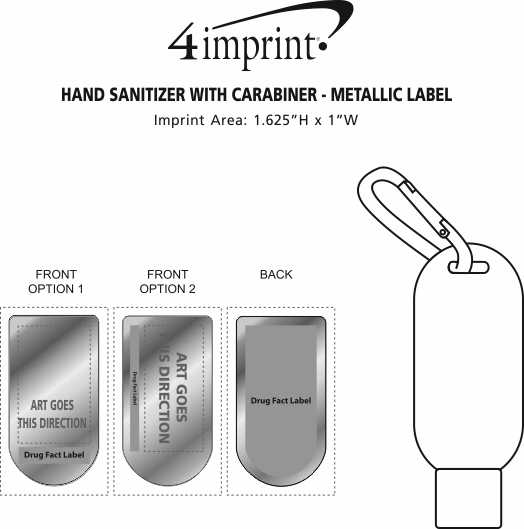 Imprint Area of Hand Sanitizer with Carabiner 1.9 oz. - Metallic Label