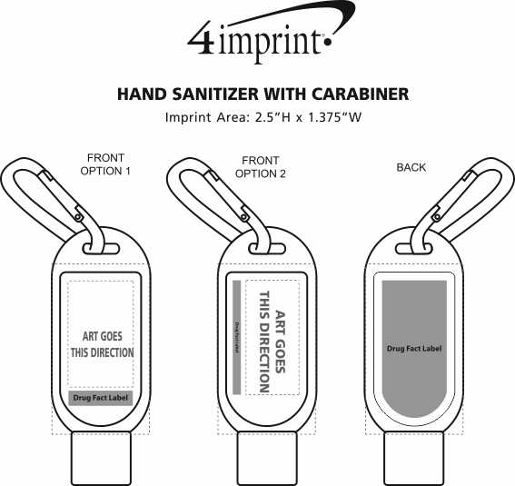 Imprint Area of Hand Sanitizer with Carabiner - 1.9 oz.