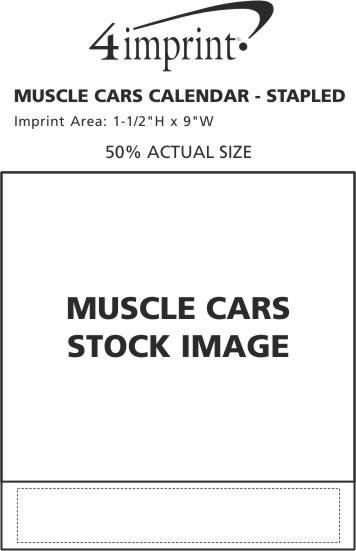 Imprint Area of Muscle Cars Calendar - Stapled