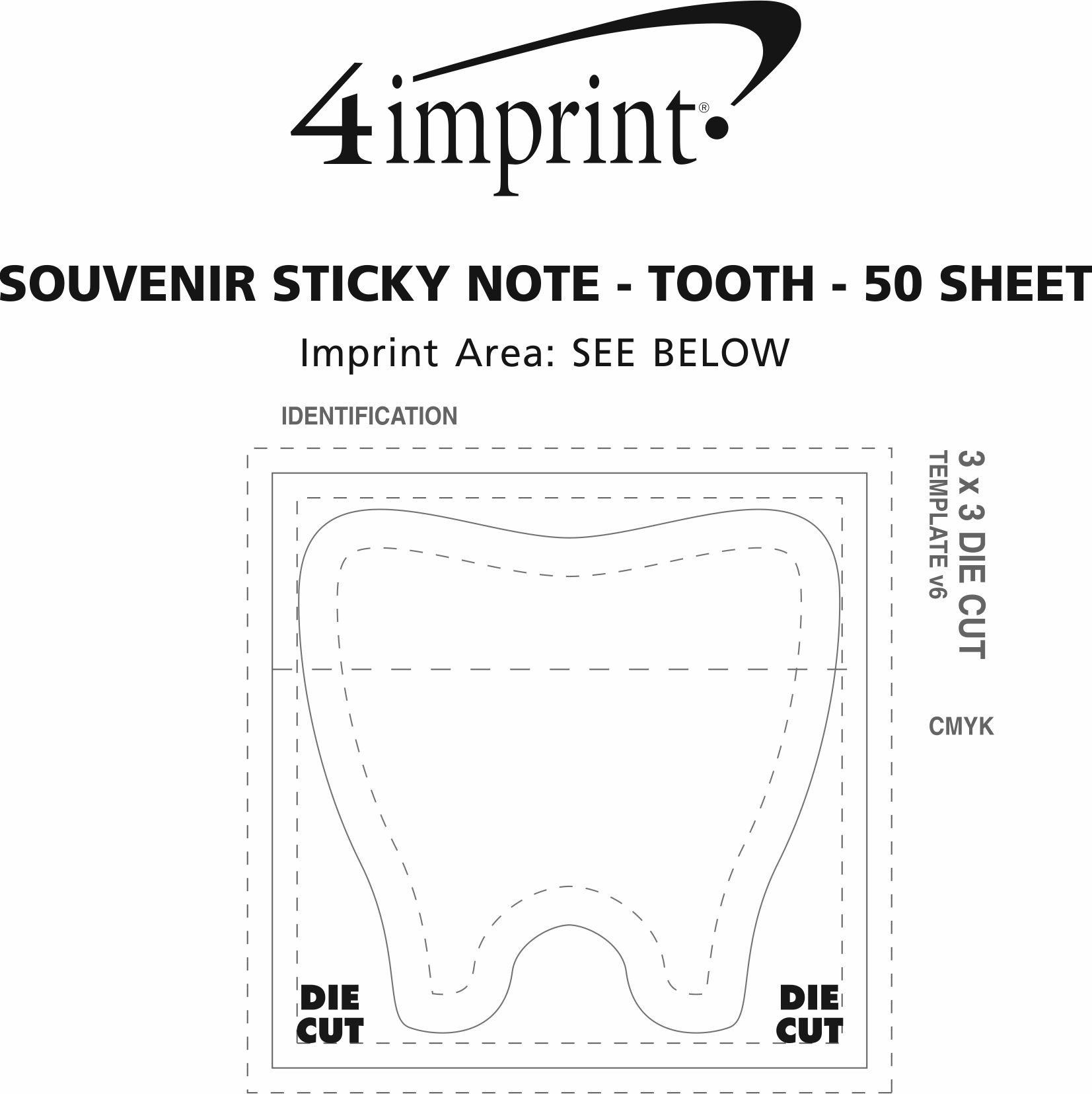 Imprint Area of Souvenir Sticky Note - Tooth - 50 Sheet