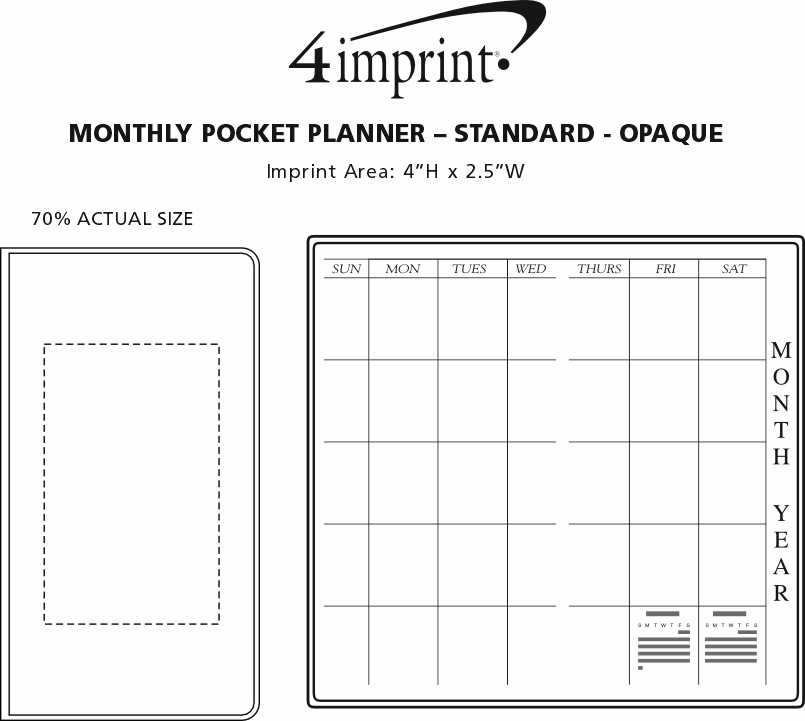 Imprint Area of Monthly Pocket Planner - Standard - Opaque