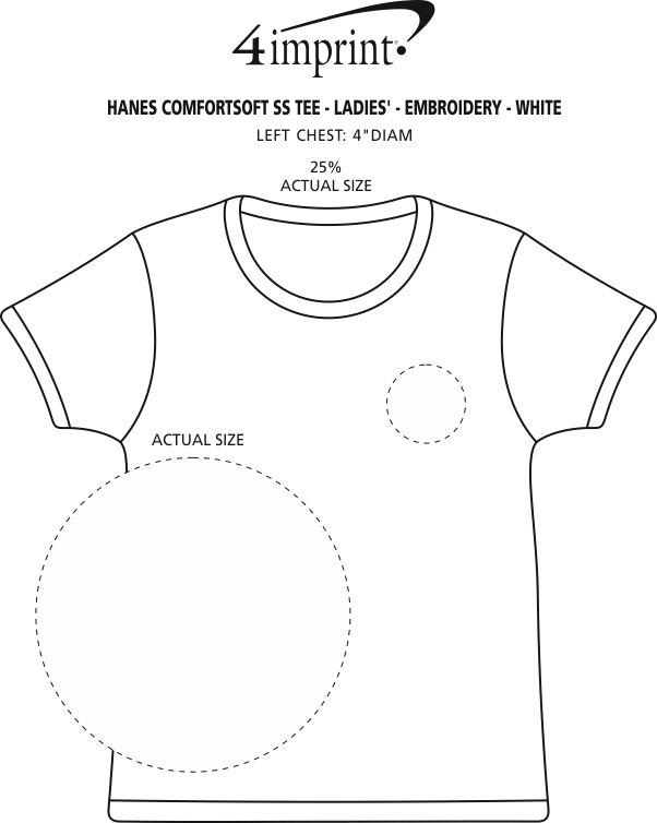 Imprint Area of Hanes ComfortSoft Tee - Ladies' - Embroidered - White