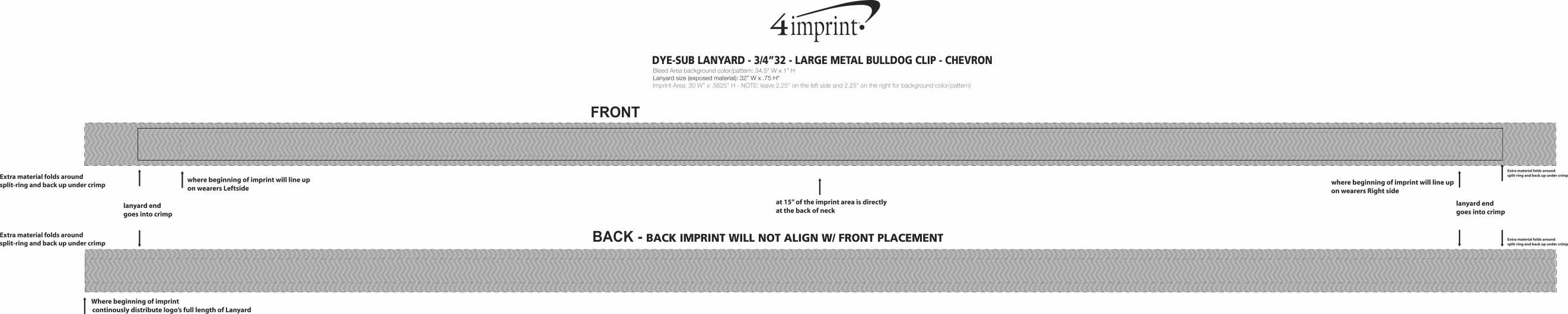 Imprint Area of Dye-Sub Lanyard - 3/4" - 32" - Large Metal Bulldog Clip - Chevron - 24 hr