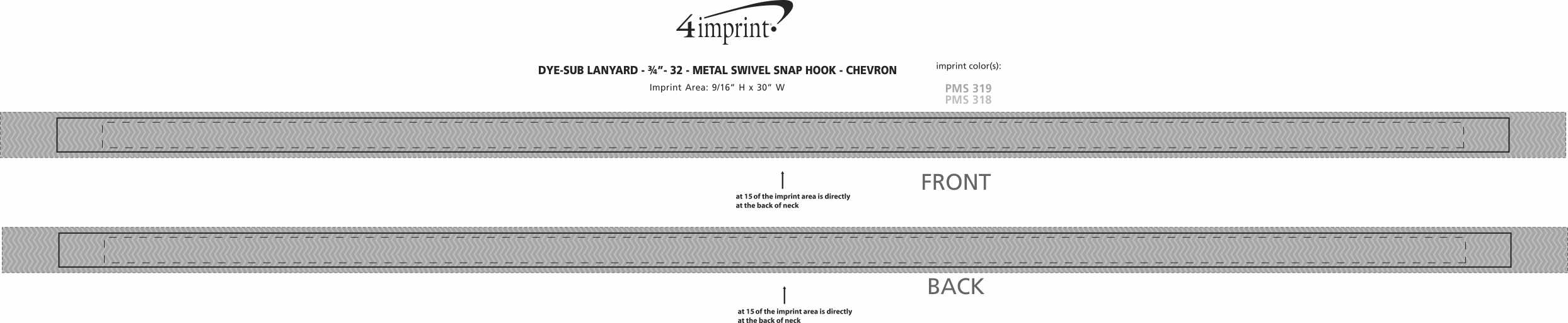 Imprint Area of Dye-Sub Lanyard - 3/4" - 32" - Metal Swivel Snap Hook - Chevron - 24 hr