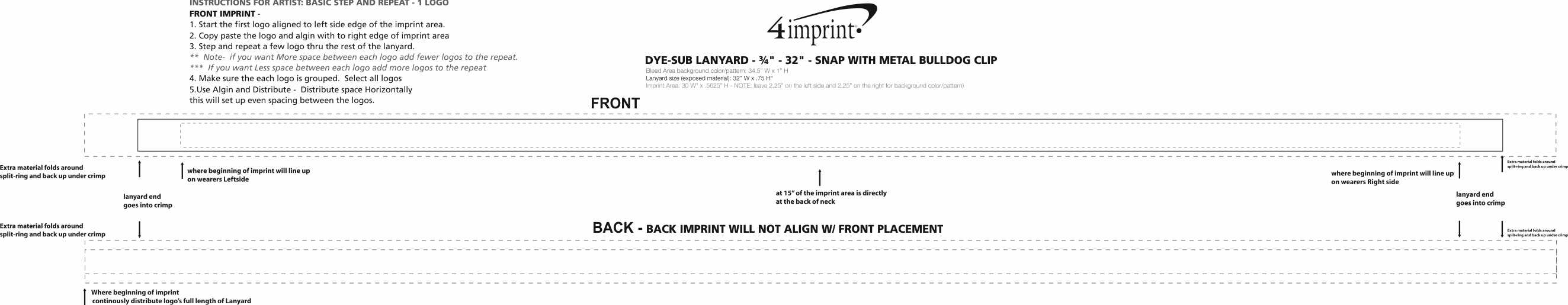 Imprint Area of Dye-Sub Lanyard - 3/4" - 32" - Snap with Metal Bulldog Clip - 24 hr