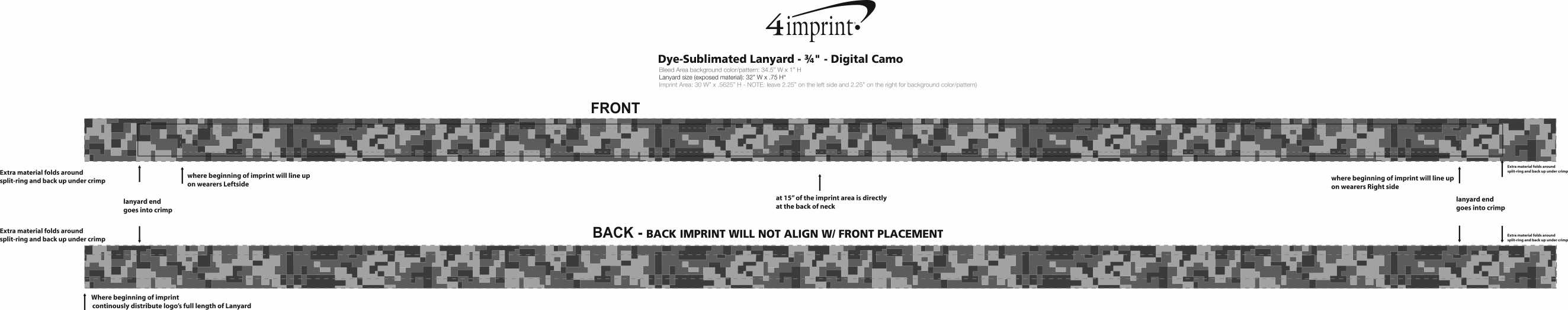 Imprint Area of Dye-Sublimated Lanyard - 3/4" - Digital Camo
