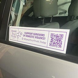 Removable Vinyl Bumper Sticker on a car door window